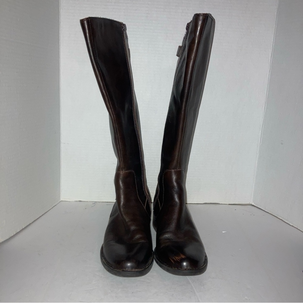 BORN Cupra Tall Boot Brown Leather Wide Calf Riding Comfort Block Heel Size 7M